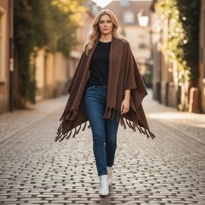 LuLaRoe Mimi Wrap Shawl– New With Tags – Brown with Silver Shimmer, Fringe Boho